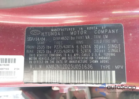 2005 Hyundai Tucson Gls/Lx z USA, uszkodzony, nr VIN KM8JN12D25U051636